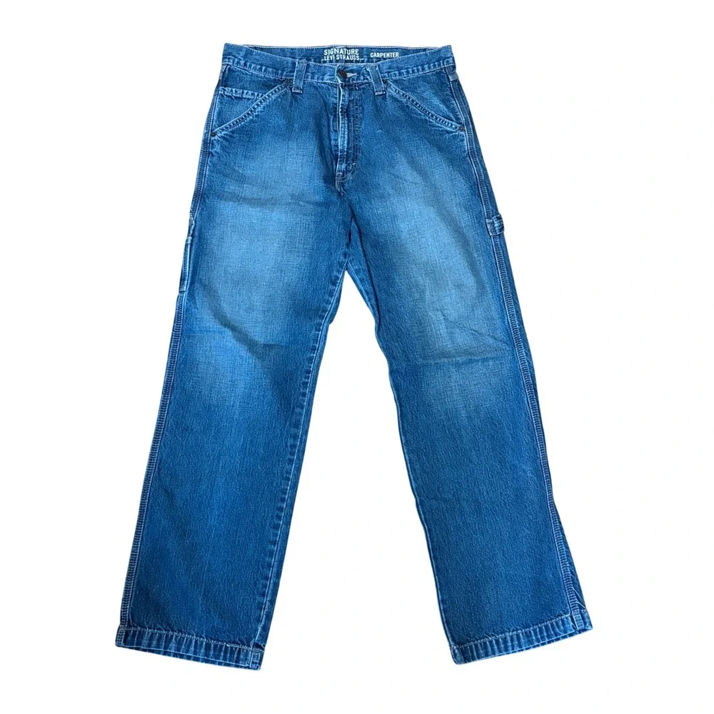 Signature by Levi Strauss Mens Carpenter Jeans Blue Denim Workwear 34x31